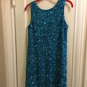 Marchesa Notte Aqua Beaded Cocktail Dress